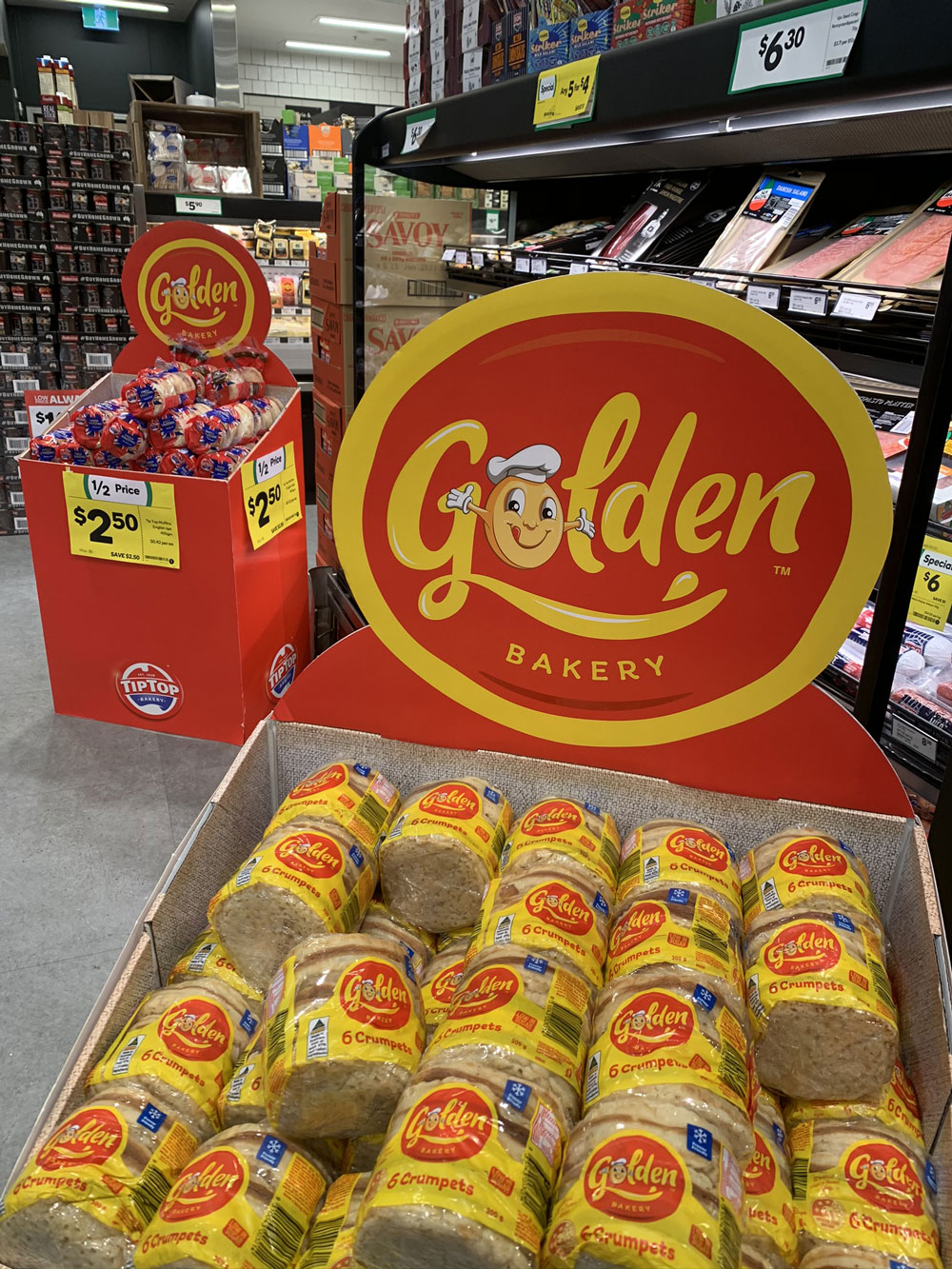 Golden Bakery 'Crumpets' retail display stand