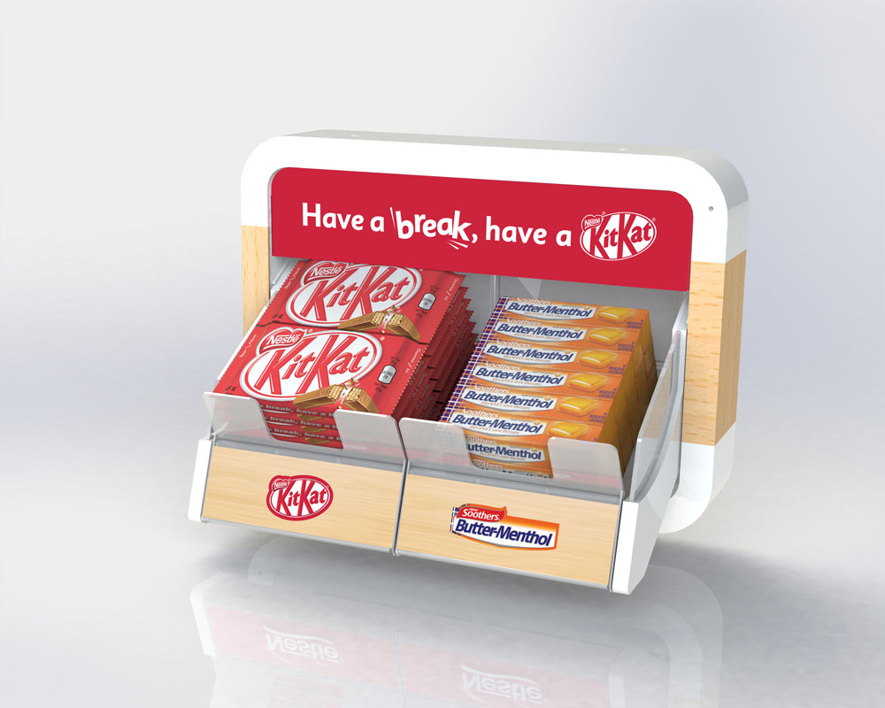 Odyssey display product sketch with 'KitKat' and 'Butter-Menthol'
