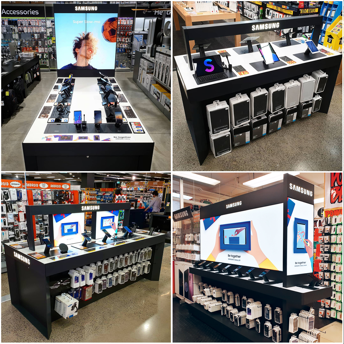 Samsung mobile in-store display with multiple devices available for testing