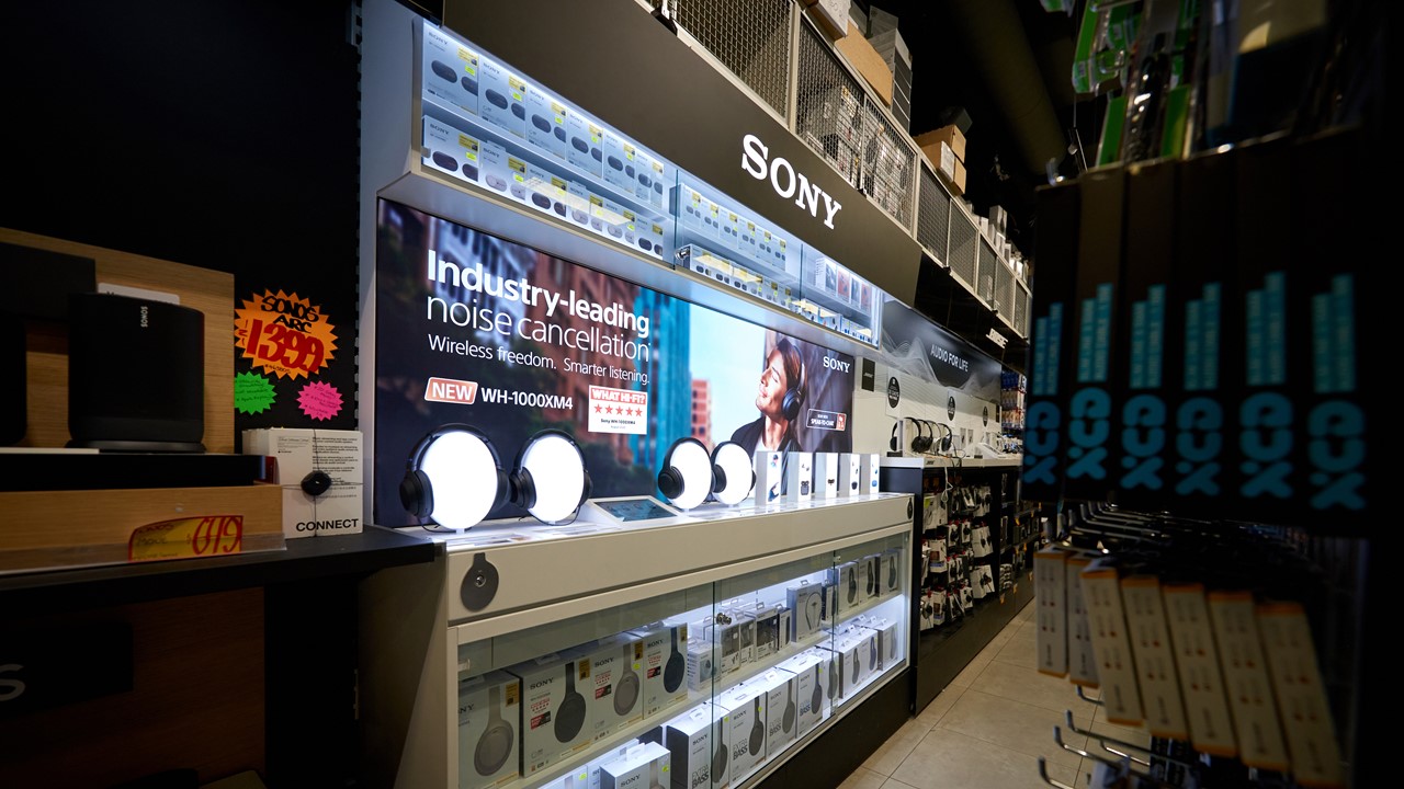 Sony wall merchandising display for noise-cancelling headphones